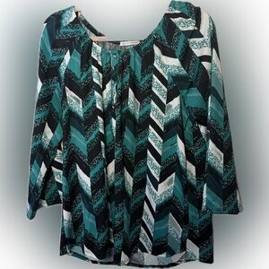 Notations Teal and Black Chevron Blouse